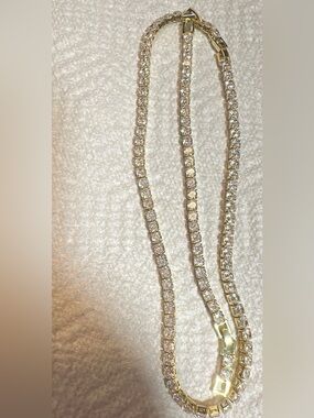 Gold-Tone Crystal Tennis Necklace - Sparkling Clear Stones